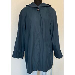 Preston & York Jacket Women Size Large Petites Blue Hooded Lined Pockets‎